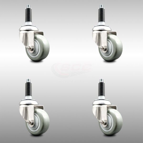 3 Inch 316SS Gray Polyurethane Swivel 3/4 Inch Expanding Stem Caster Set SCC